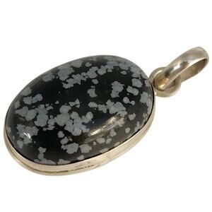 925 Sterling Silver Snowflake Obsidian Oval Pendant